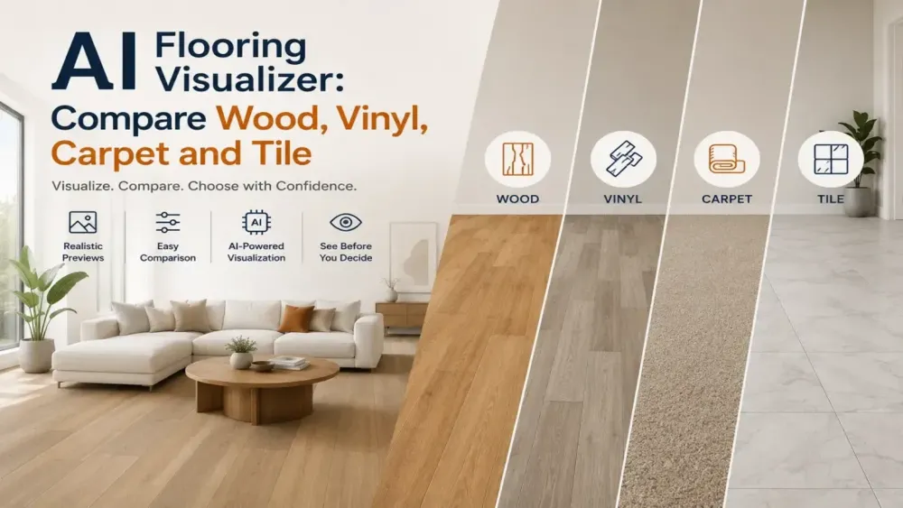 Visualizzatore di pavimenti Ai: confronta legno, vinile, moquette e piastrelle